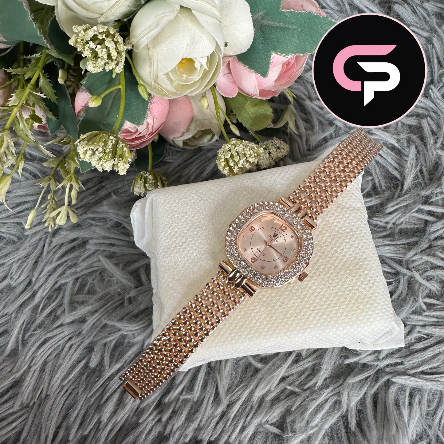 Rose Gold Crystal Bracelet Watch for Women