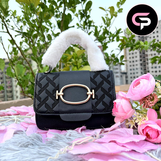 Luxury Fur Handle Mini Handbag for Women – black