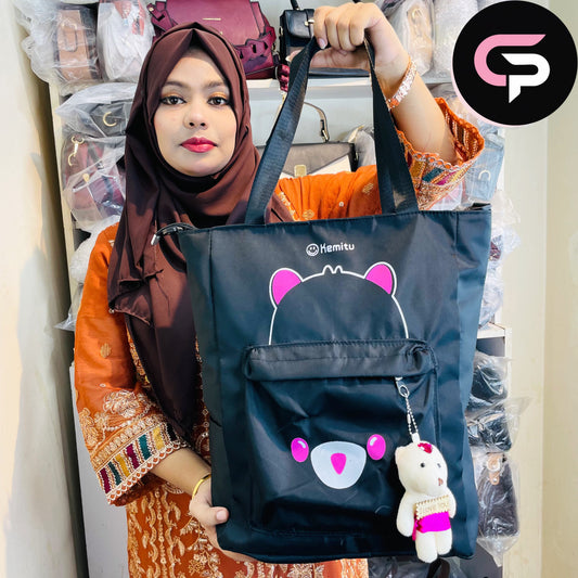 Cute Bear Print Tote Bag for Women – Casual Shoulder Bag with Charm