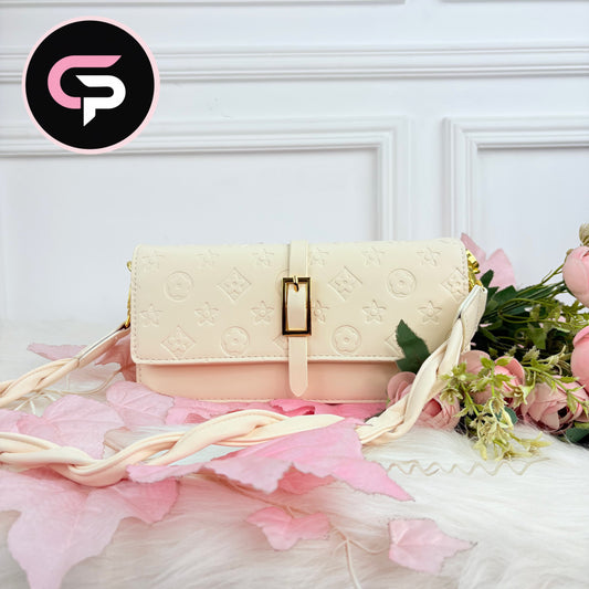 China Imported Cream Embossed Crossbody Shoulder Bag for Women
