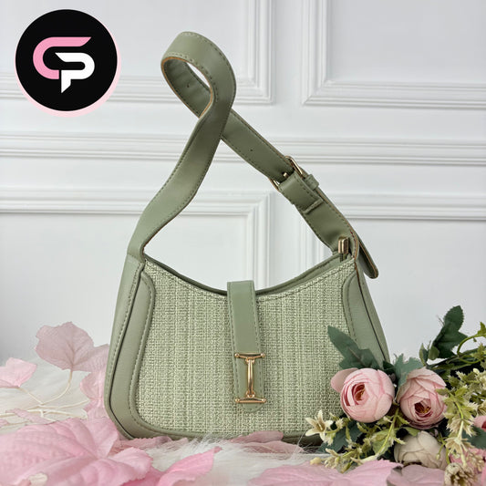 Sage Green Textured Shoulder Bag with Adjustable Strap