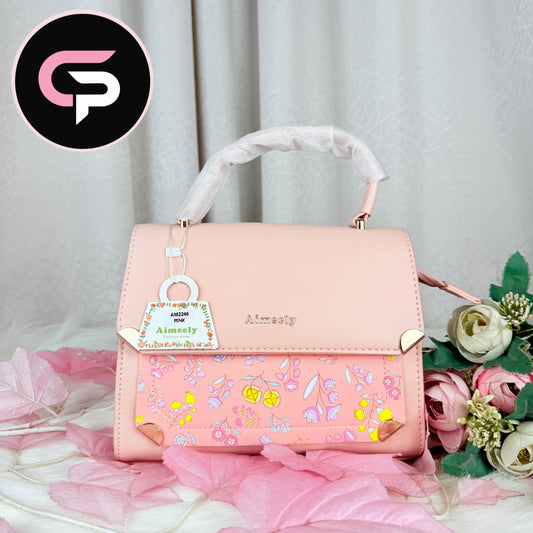China Imported floral Panel pink Top Handle Handbag for Women