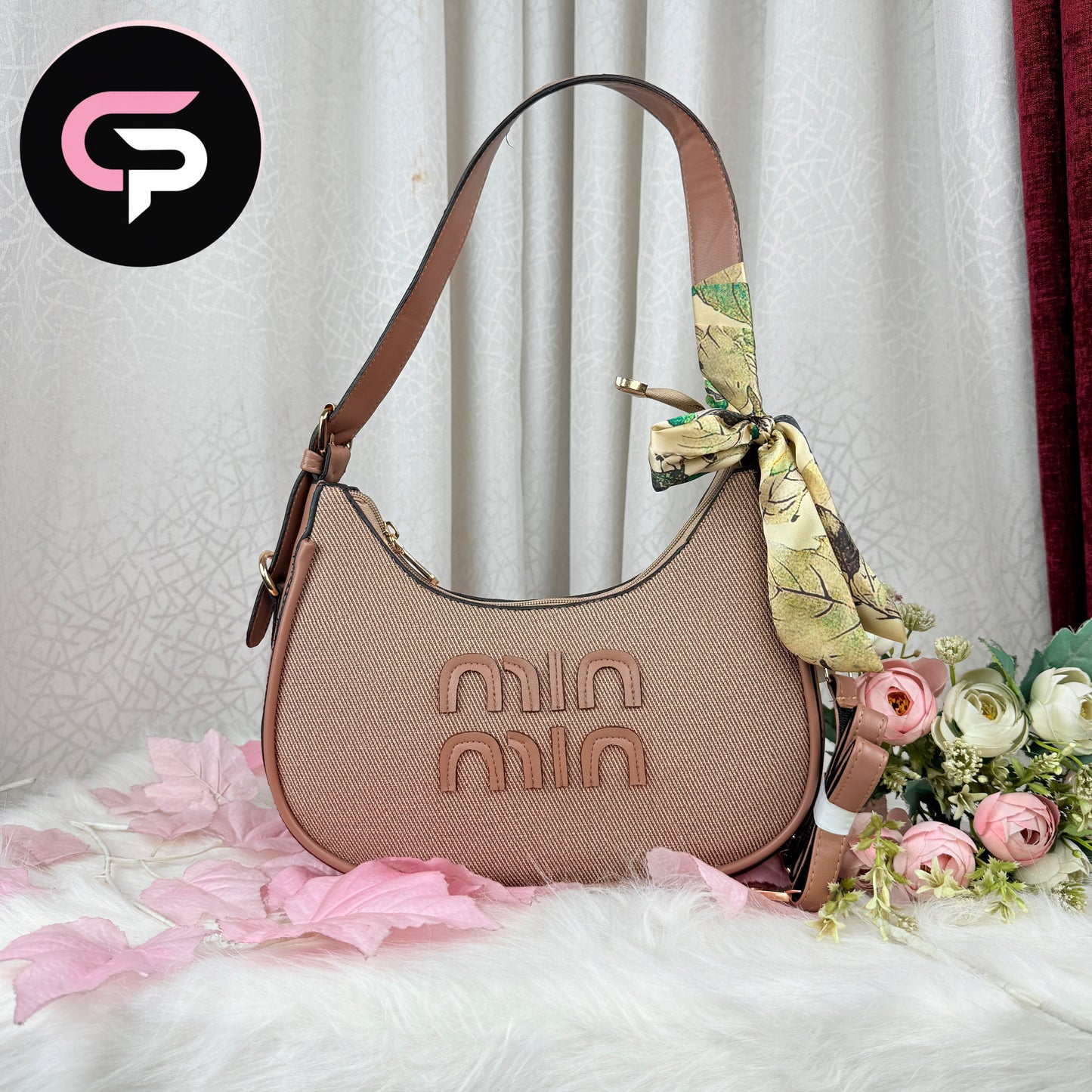 Onion Textured Shoulder Bag with Scarf Detail