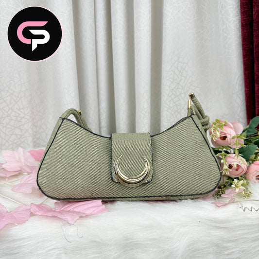 Green Canvas Shoulder Bag with Gold Crescent Buckle (Copy)