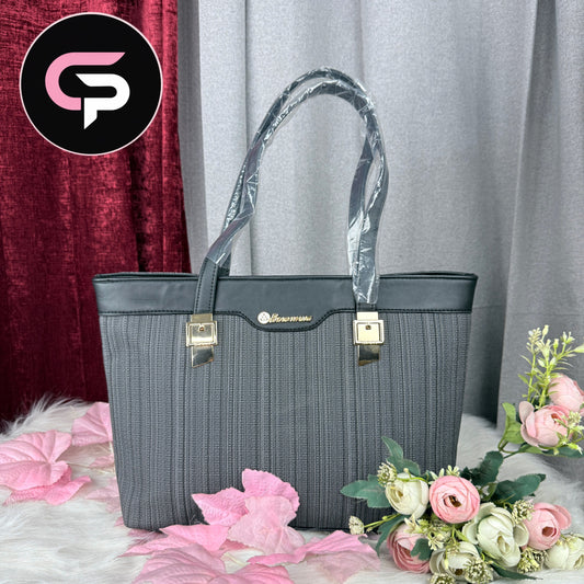 Black Textured Tote Bag with Dual Shoulder Handles