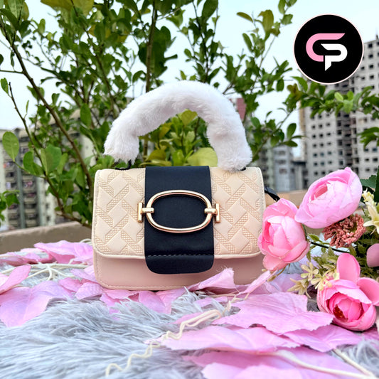 Luxury Fur Handle Mini Handbag for Women – off white
