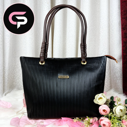 Textured black Tote Bag for Women – Stylish Everyday Carry Bag