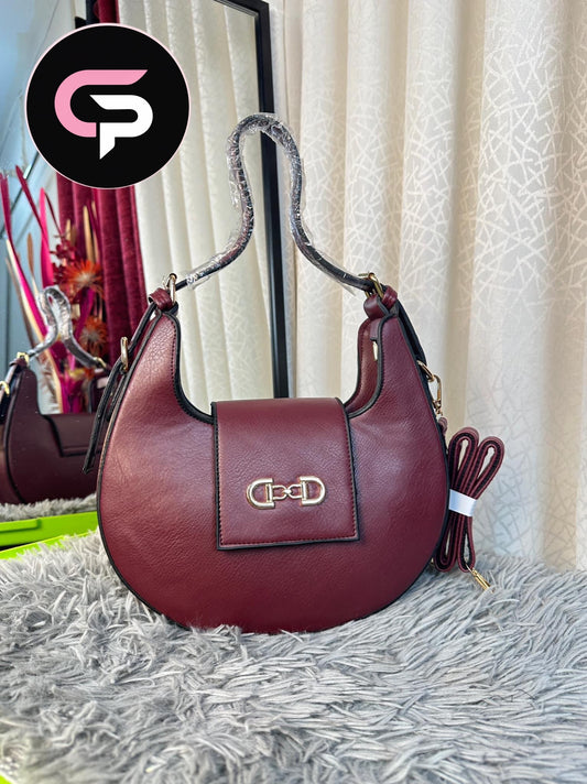 Blush maroon Crescent Shoulder Bag with Gold Lock Detail