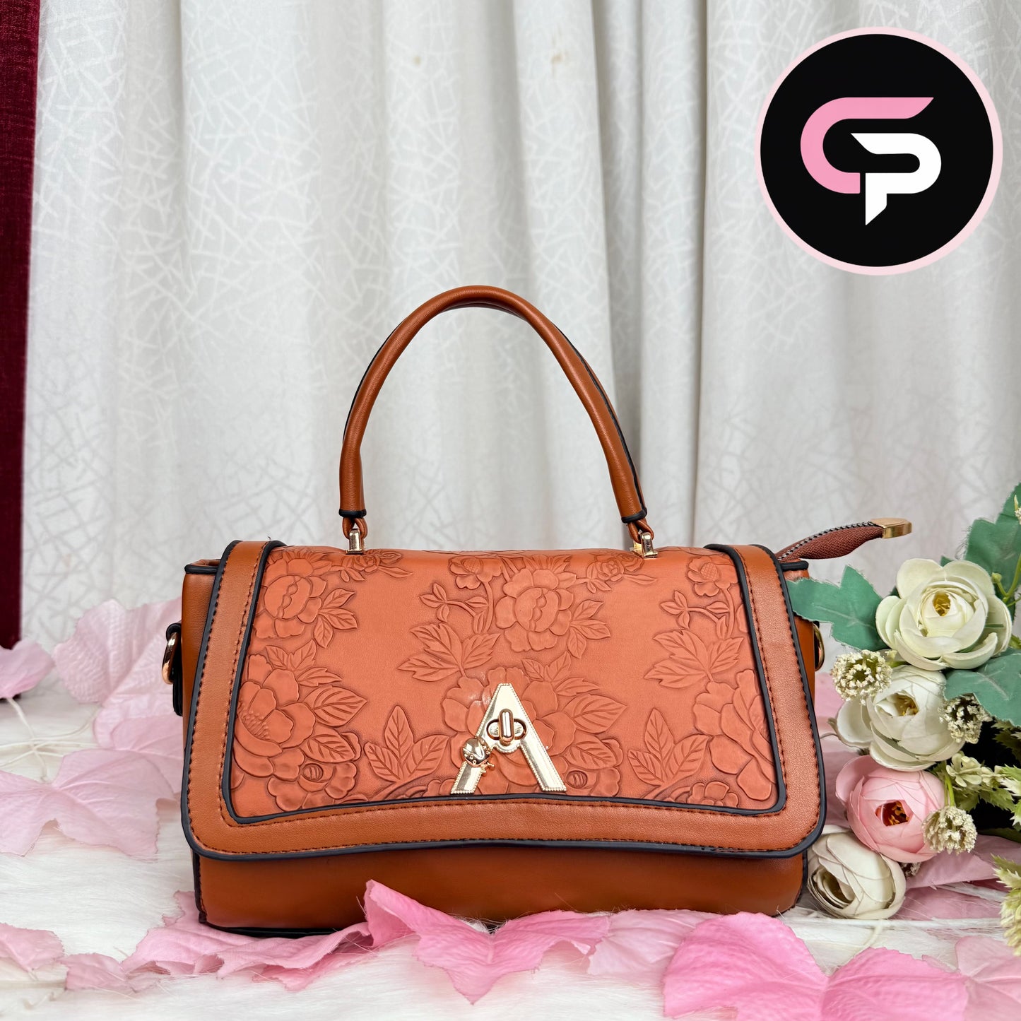 Embossed Floral Top Handle Handbag for Women – Elegant Structured Purse