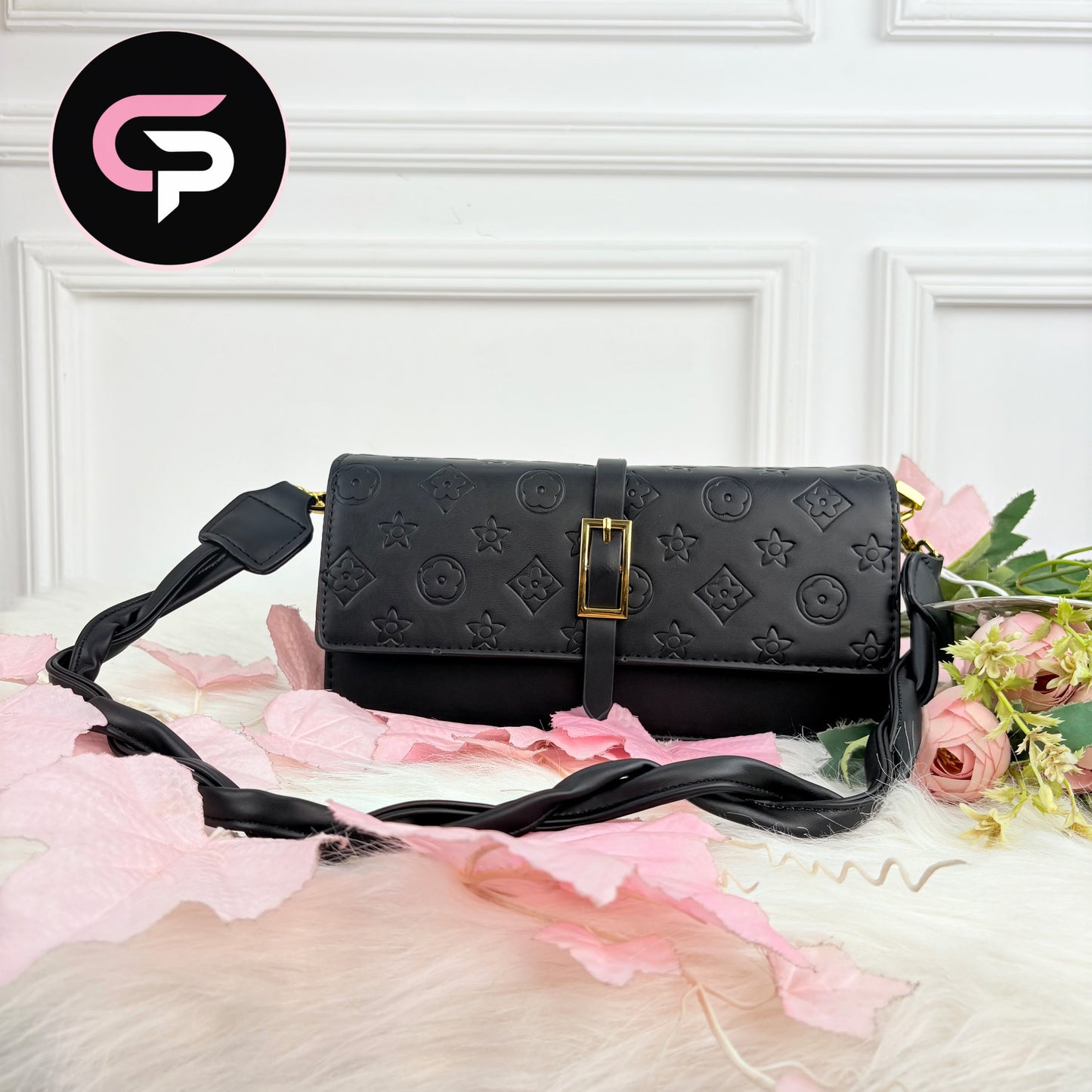 China Imported black Embossed Crossbody Shoulder Bag for Women