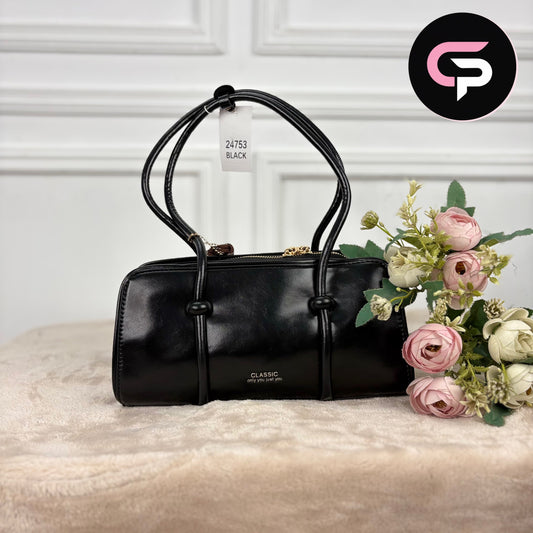 China Imported Classic Black Top Handle Shoulder Bag for Women