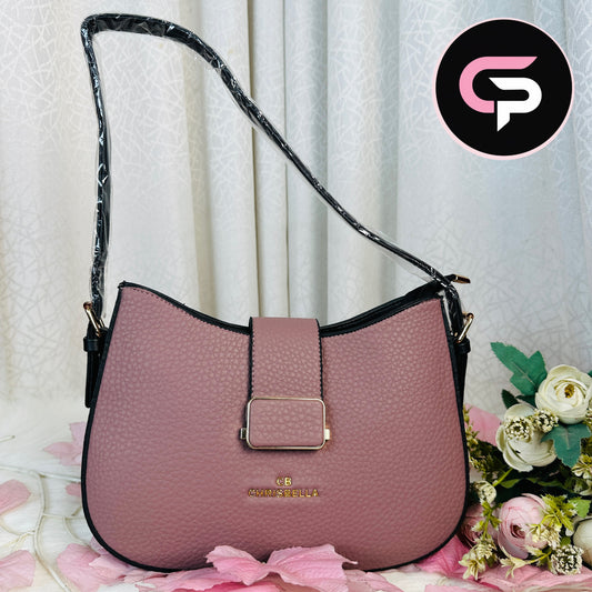 Pink Pebbled Shoulder Bag with Adjustable Strap
