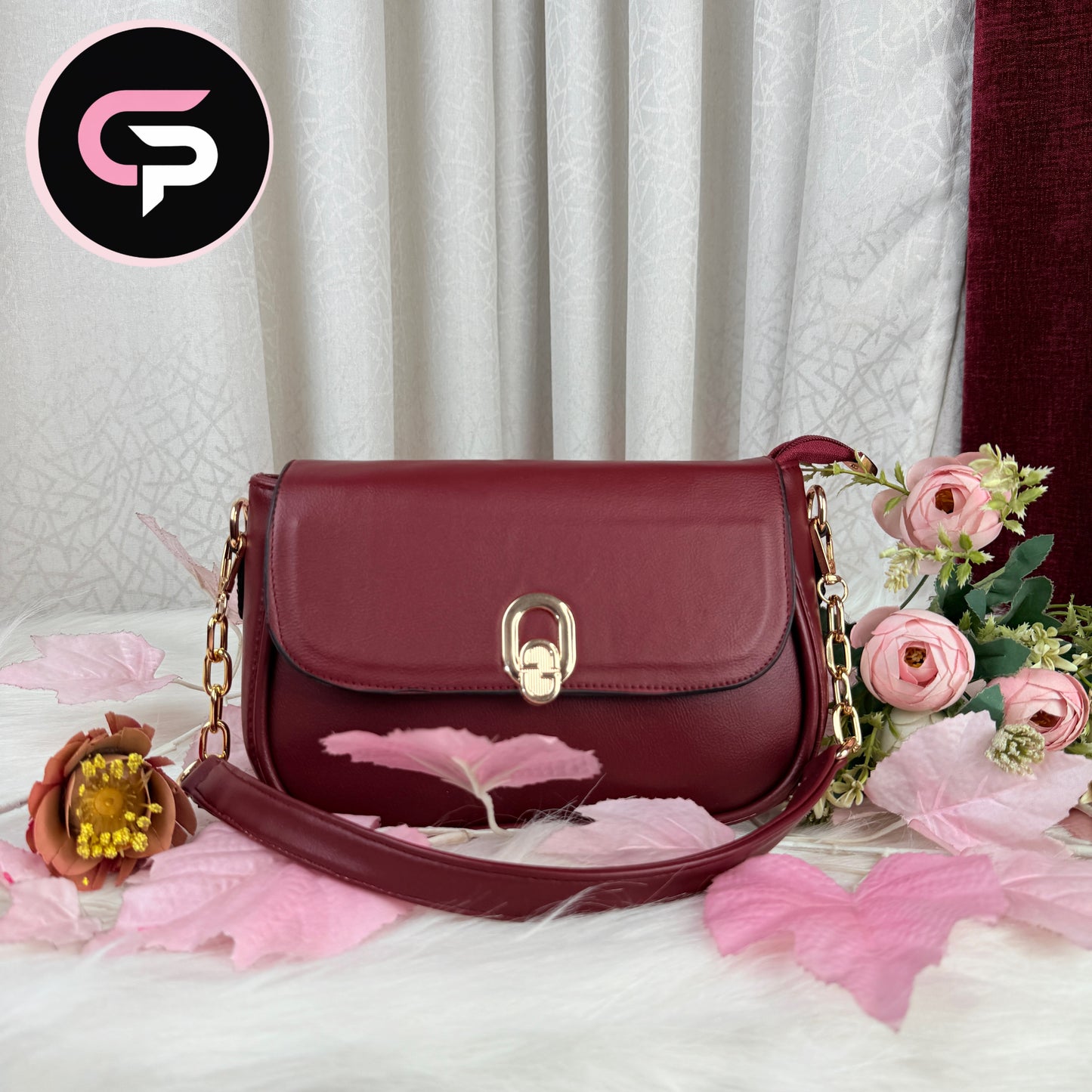 Classic Lock Crossbody Bag for Women – Elegant Shoulder Bag Maroon colour