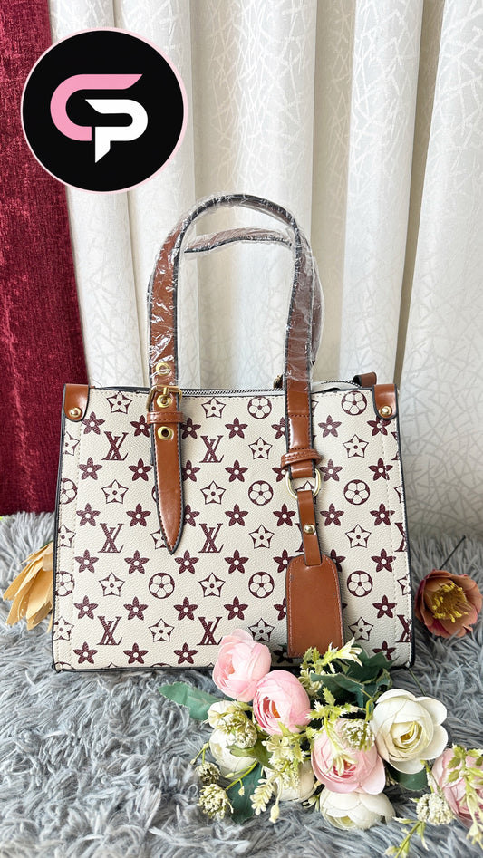 Monogram Print Structured Tote Bag for Women – Elegant Top Handle Handbag