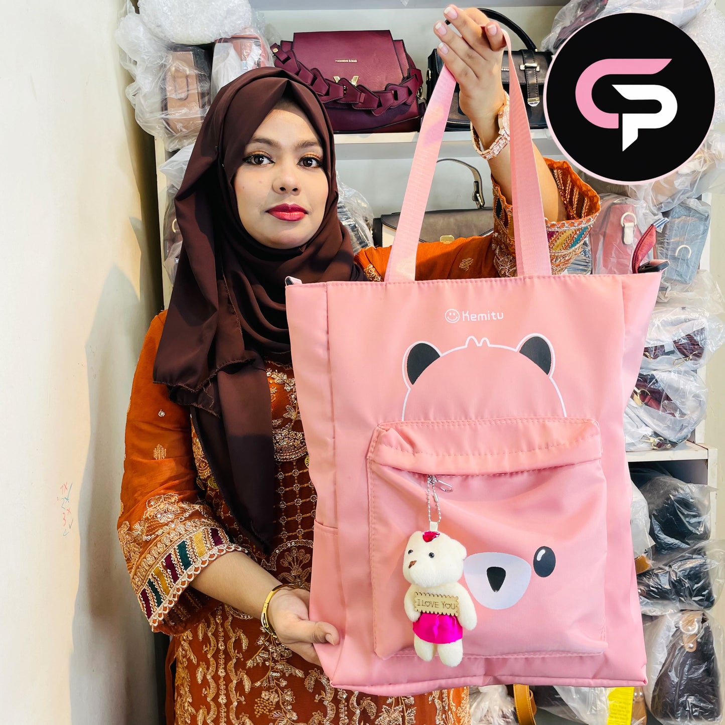Cute Bear Print Tote Bag for Women – Casual Shoulder Bag with Charm