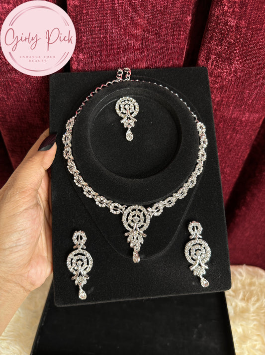 Silver-Tone Crystal Bridal Necklace Set with Matching
