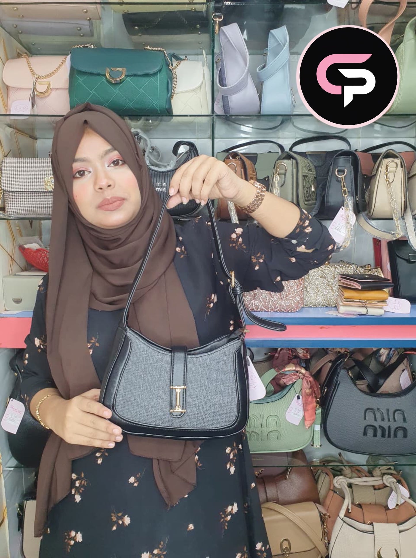 Black Textured Shoulder Bag with Adjustable Strap