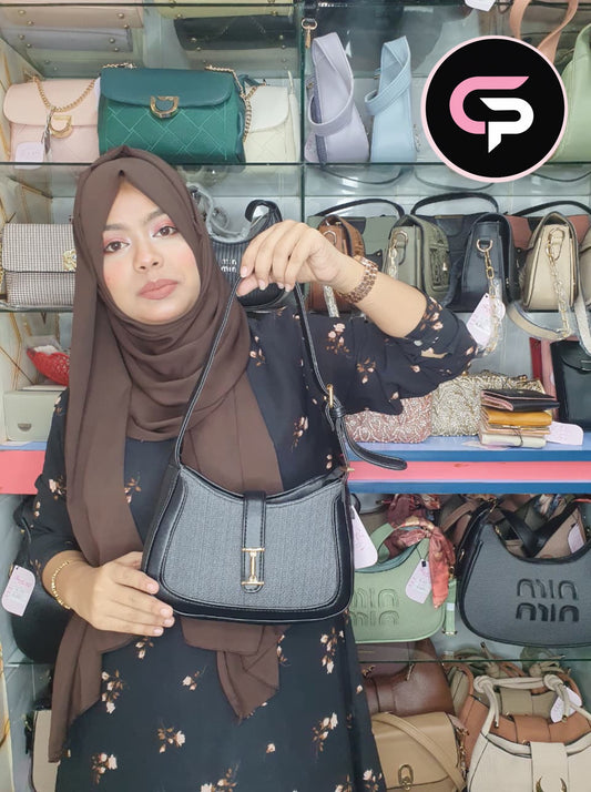 Black Textured Shoulder Bag with Adjustable Strap