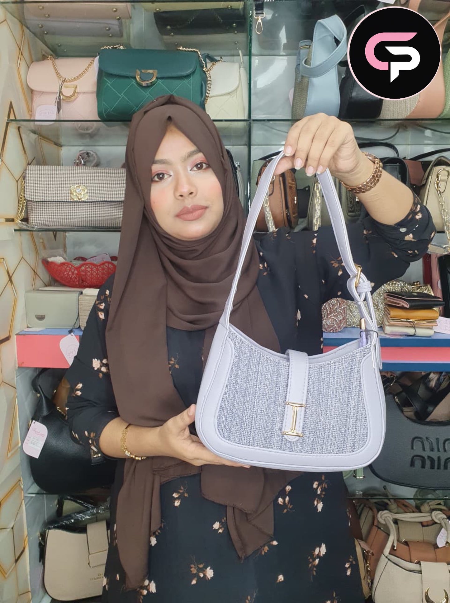 Lavender Textured Shoulder Bag with Adjustable Strap