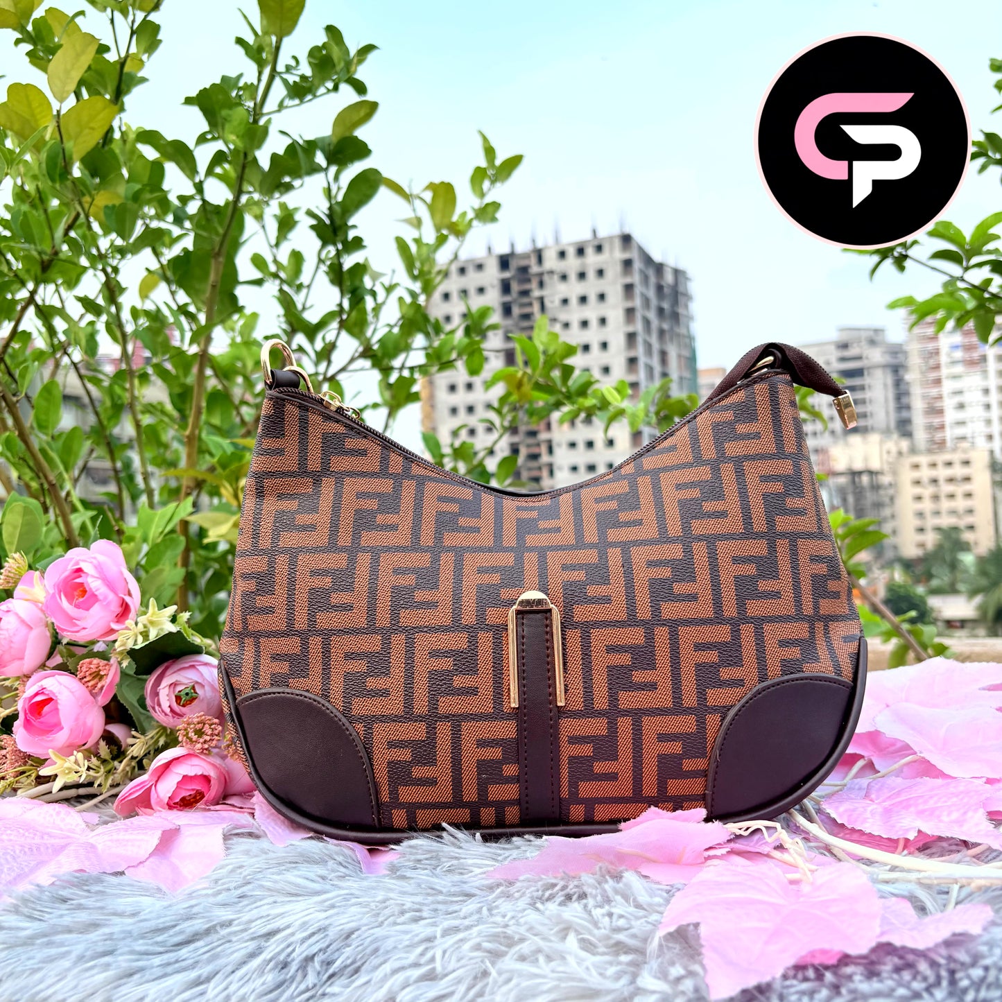 Luxury Monogram Crescent Shoulder Bag for Women –  Brown