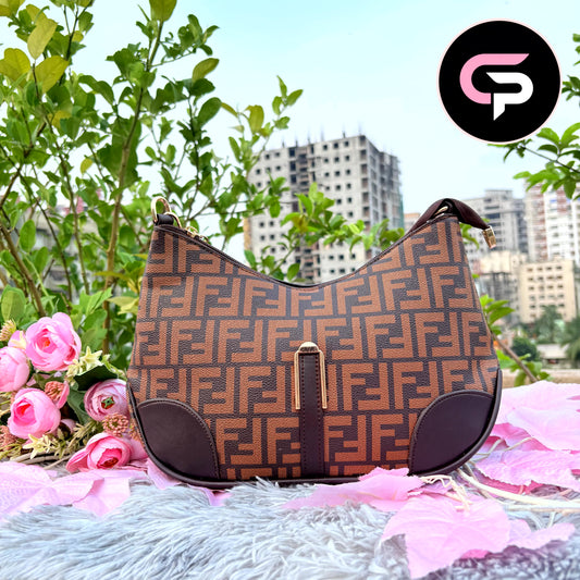 Luxury Monogram Crescent Shoulder Bag for Women –  Brown
