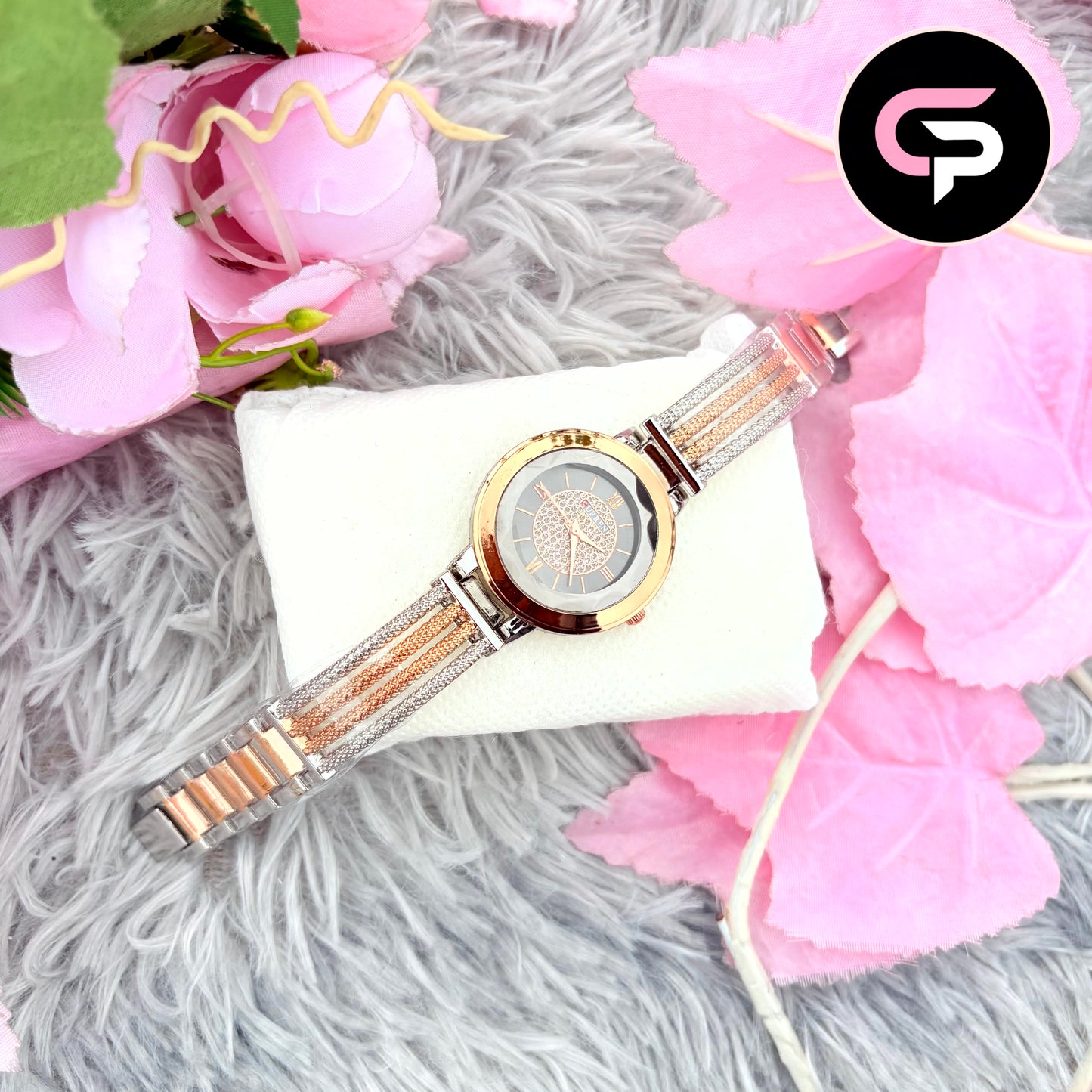 Luxury Two-Tone Women's Bracelet Watch | Rose Gold & Silver Quartz Wrist Watch