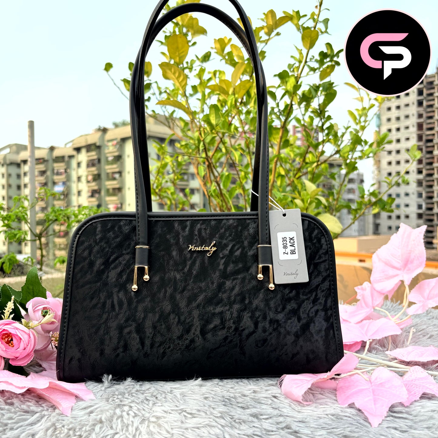 Premium Black Textured Ladies Shoulder Bag