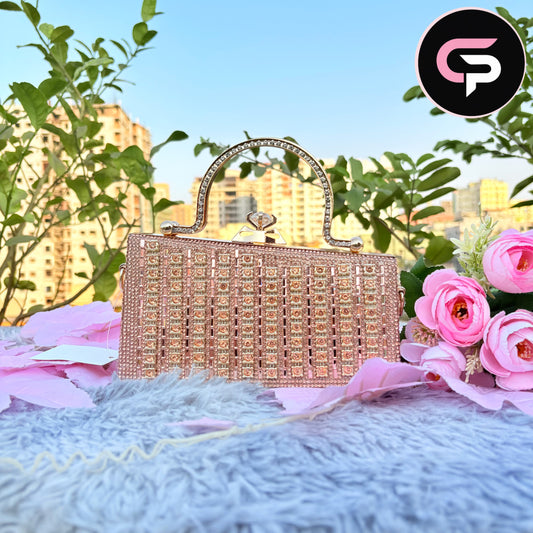 China Imported rose gold Crystal Metal Handle Party Clutch Bag for Women