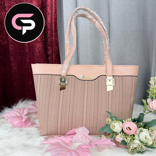 pink Textured Tote Bag with Dual Shoulder Handles