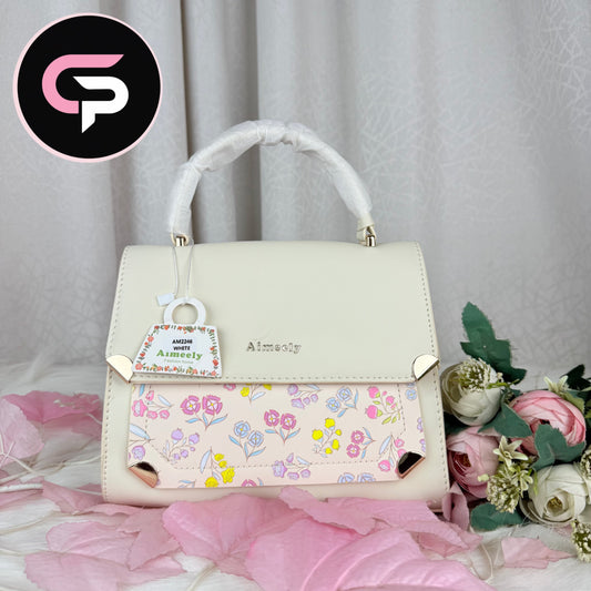 China Imported floral Panel white Top Handle Handbag for Women