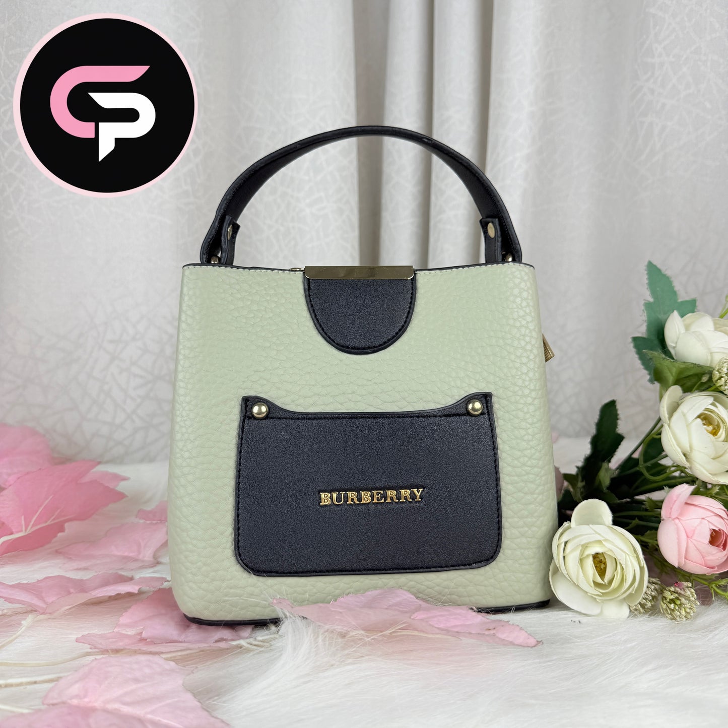 Mint Pebbled Mini Tote Bag with Front Pocket Detail