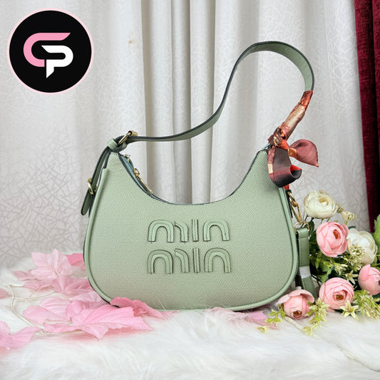 Olive Textured Shoulder Bag with Scarf Detail