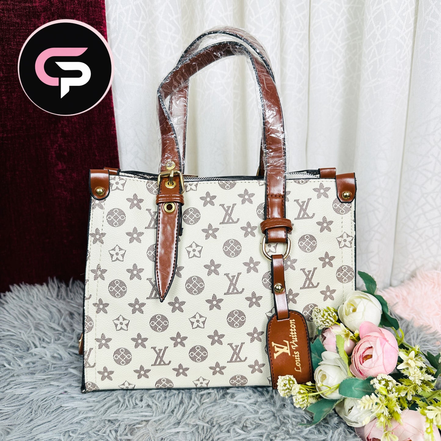 Monogram Print Structured Tote Bag for Women – Elegant Top Handle Handbag
