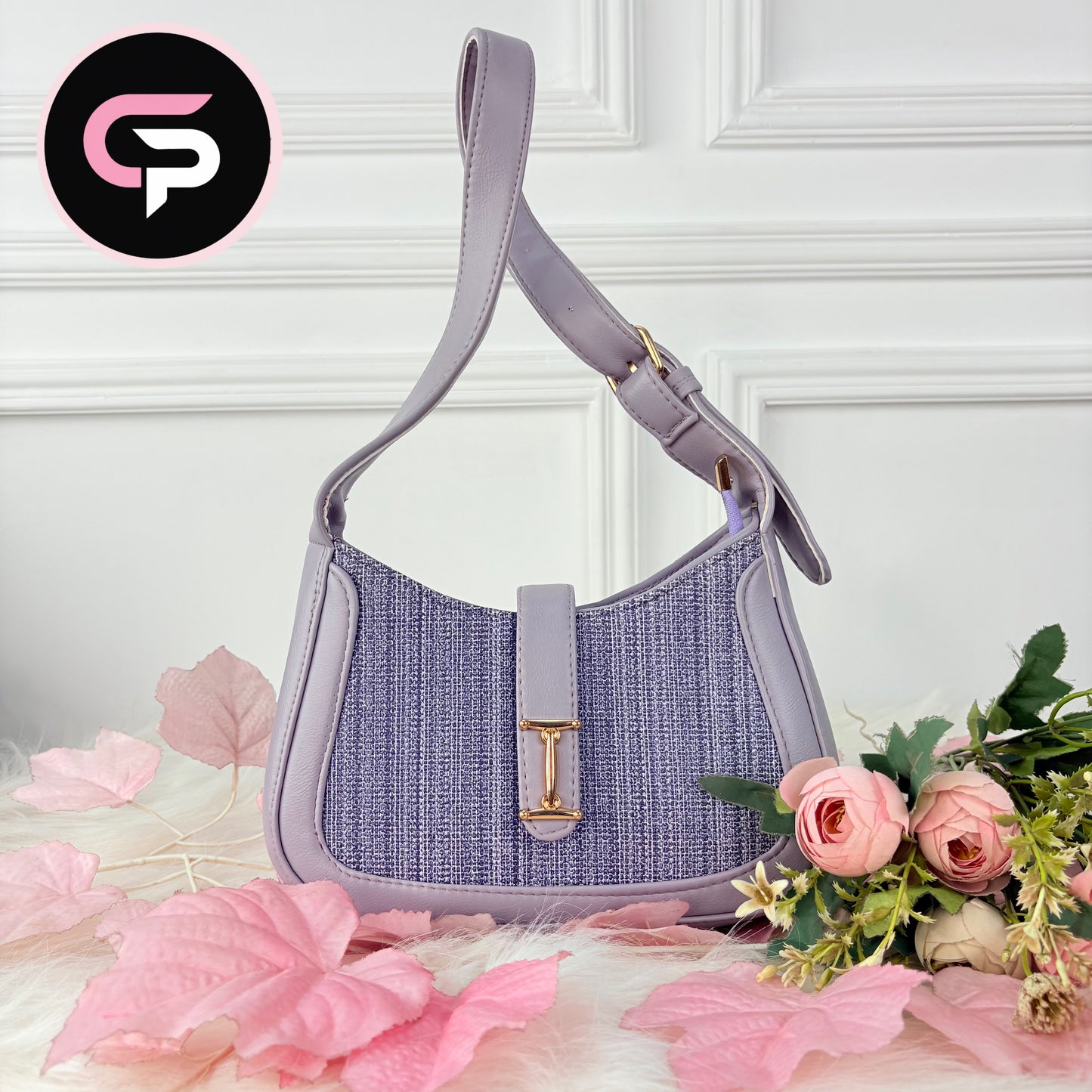 Lavender Textured Shoulder Bag with Adjustable Strap