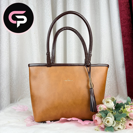 Mustard Textured Tote Bag with Tassel – Elegant Large Capacity Bag