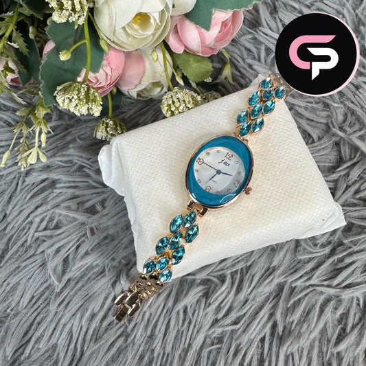 Blue Crystal Oval Bracelet Watch for Women