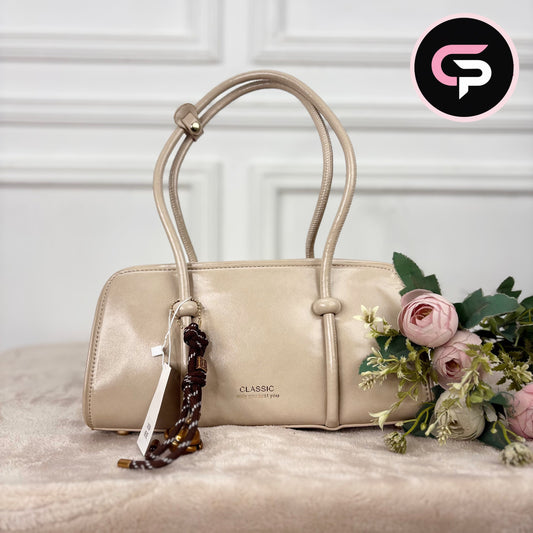China Imported Classic Beige Top Handle Shoulder Bag for Women