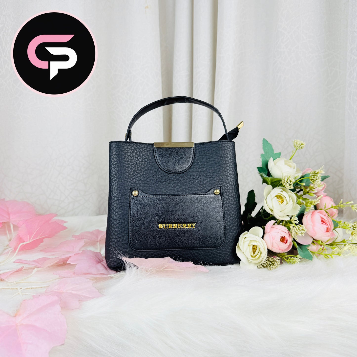Black Pebbled Mini Tote Bag with Front Pocket Detail