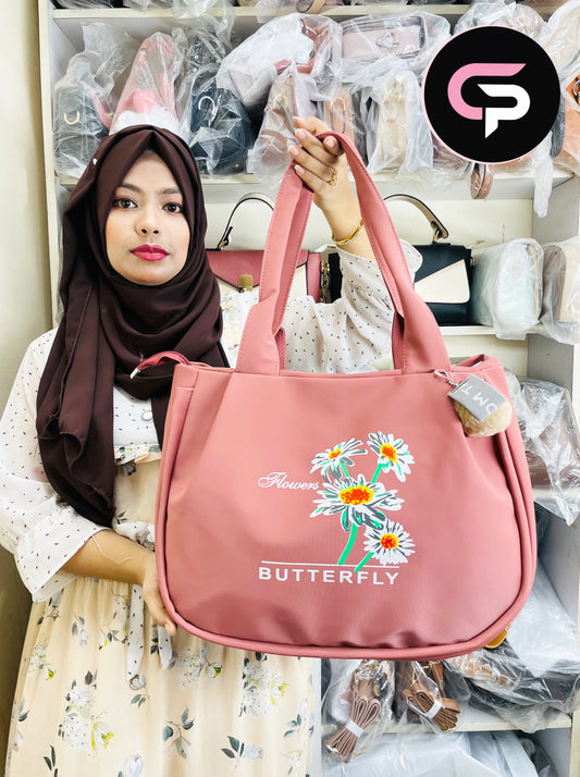 Butterfly Floral Print Large Tote Bag for Women – Stylish Shoulder Handbag