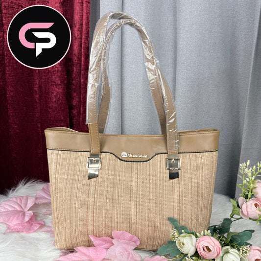 Brown Textured Tote Bag with Dual Shoulder Handles