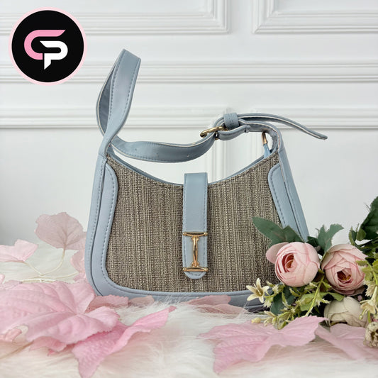 Sky blue Textured Shoulder Bag with Adjustable Strap