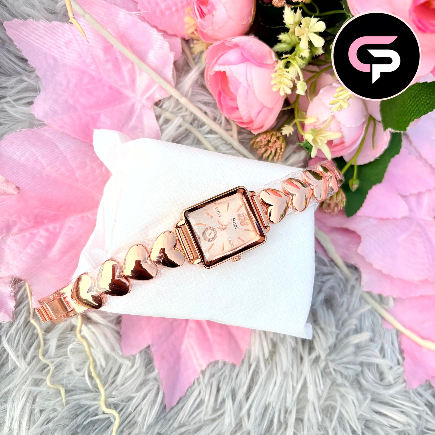 Luxury Rose Gold Heart Link Bracelet Watch for Women