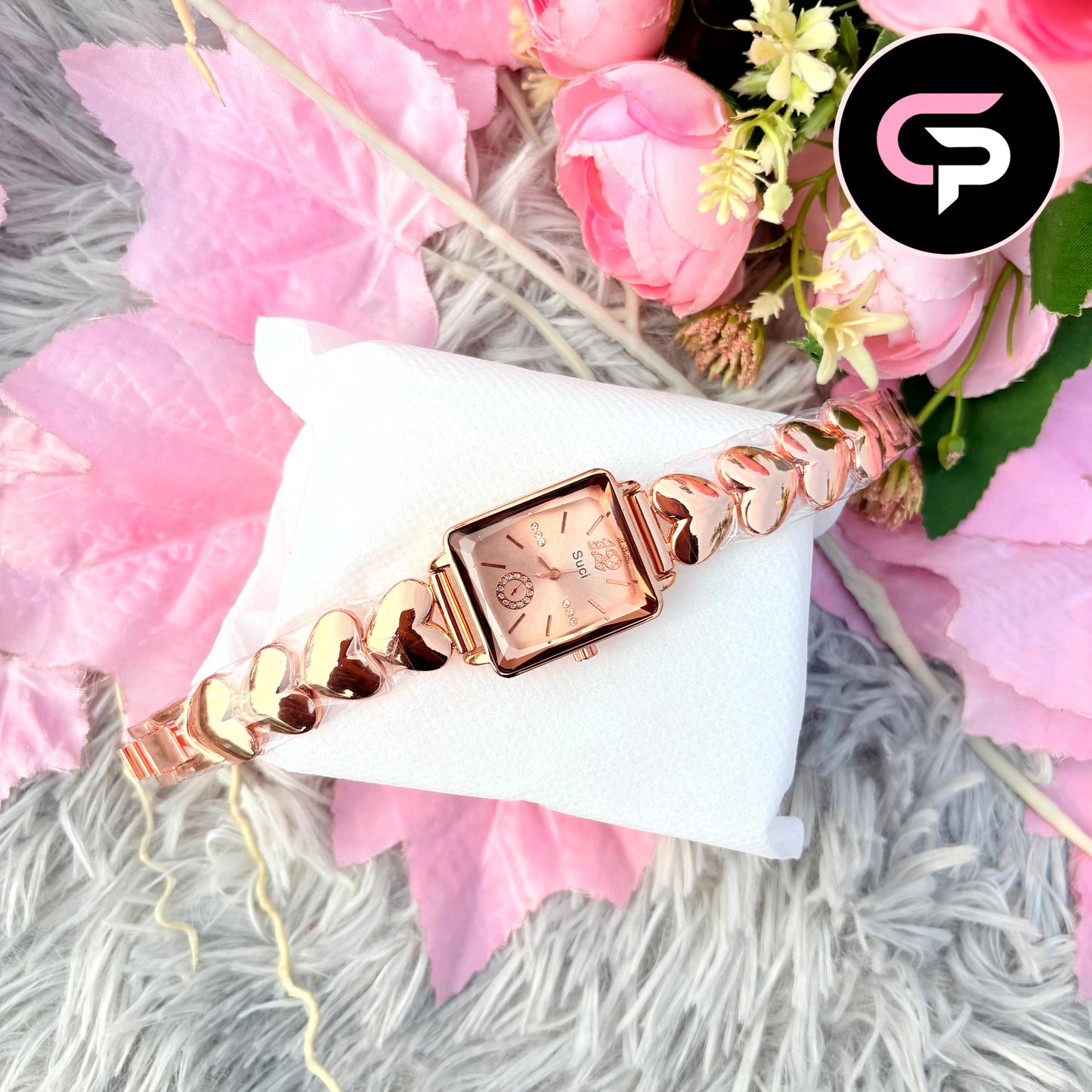 Luxury Rose Gold Heart Link Bracelet Watch for Women