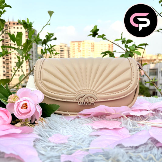 Elegant Apricot Shell Design Shoulder Bag with Flap Closure (Copy)