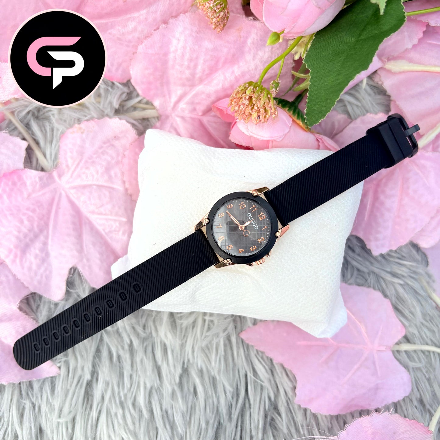 Elegant Black Silicone Strap Women’s Quartz Watch | GUOU Fashion Watch
