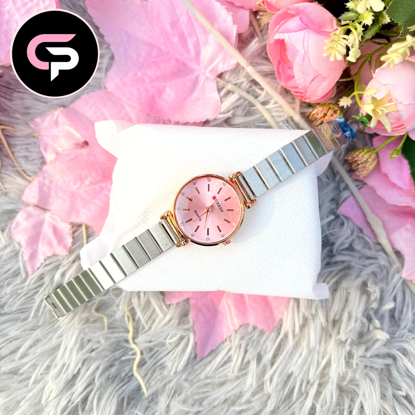 Premium Silver Strap Pink Dial Ladies Watch