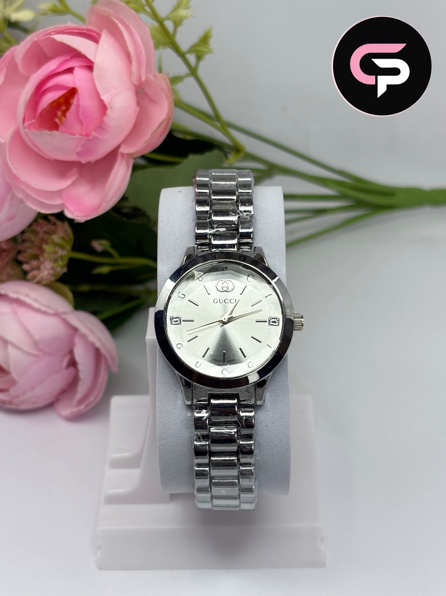 Luxury Silver Dial Metal Strap Watch for Women
