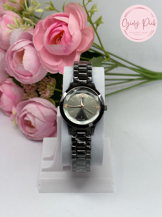 Luxury Black Dial Metal Strap Watch for Women