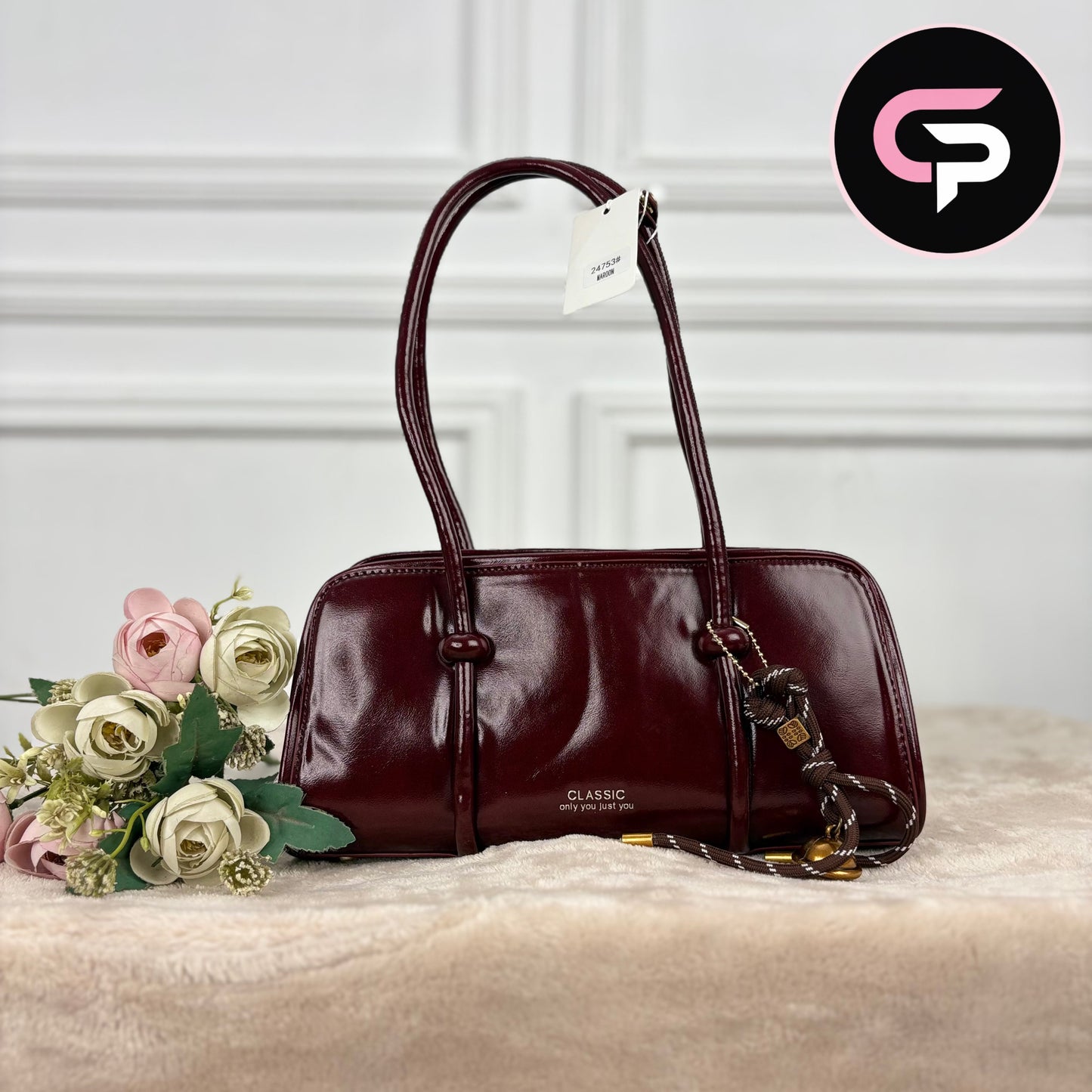 China Imported Classic maroon Top Handle Shoulder Bag for Women