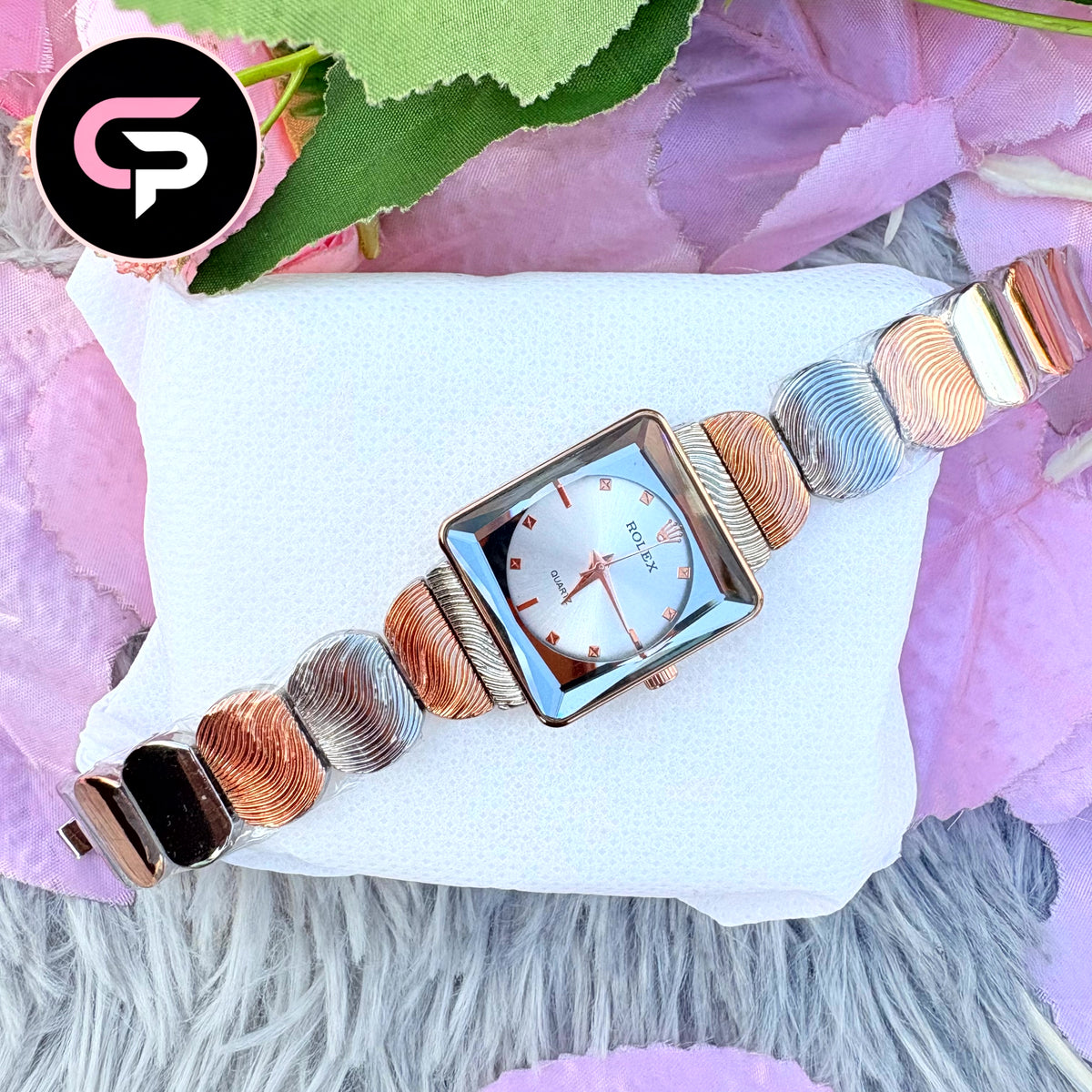 Elegant Square Dial Women’s Fashion Quartz Watch with Multicolor Metal Bracelet